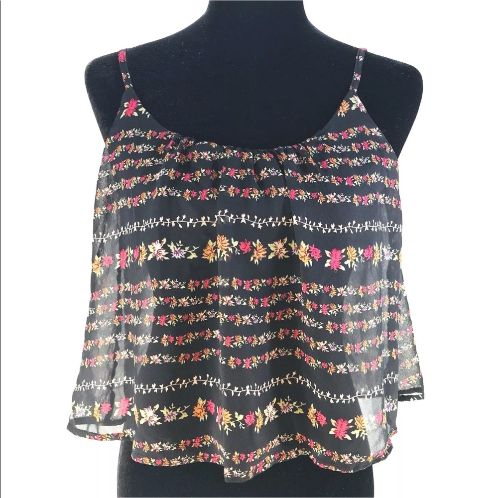 Floral Sheer Flowy Crop with Built in Bra Tank Top